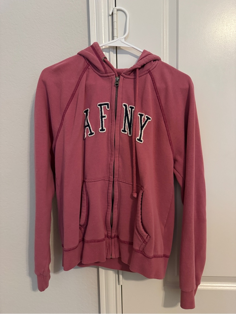 Abercrombie & Fitch women AF NY Full Zip Hoodie Pink Fleece Sweatshirt size M